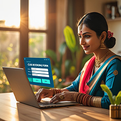 Indian user entering pickup and drop details on Maharaja Cabs online booking form.